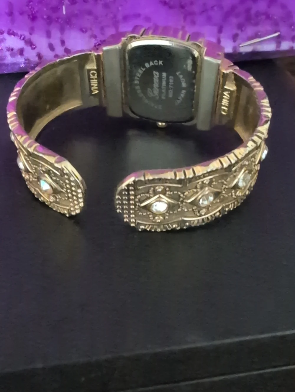 Geneva Gold-Tone Floral Bracelet Watch with Crystal Accents